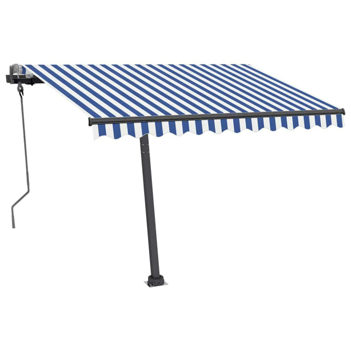 Tenda da Sole Retrattile Manuale con LED 300x250cm Blu e Bianco 3069701