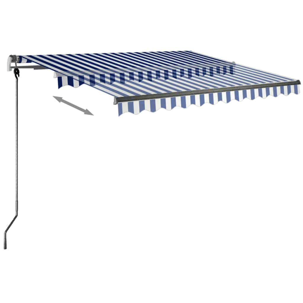 Tenda da Sole Retrattile Manuale con LED 300x250cm Blu e Bianco 3069701