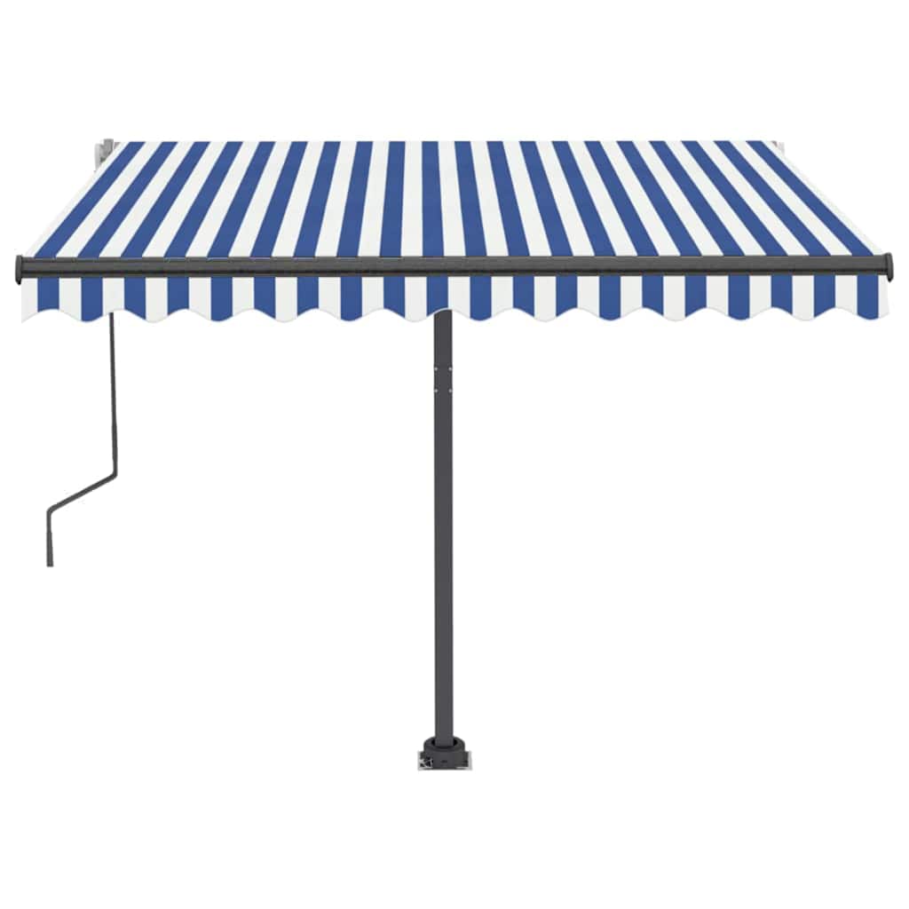 Tenda da Sole Retrattile Manuale con LED 300x250cm Blu e Bianco 3069701