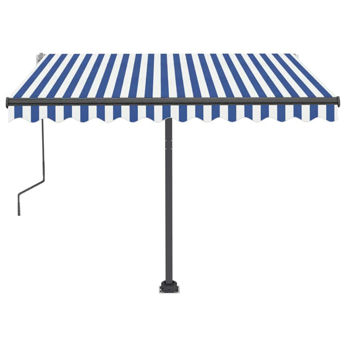 Tenda da Sole Retrattile Manuale con LED 300x250cm Blu e Bianco 3069701