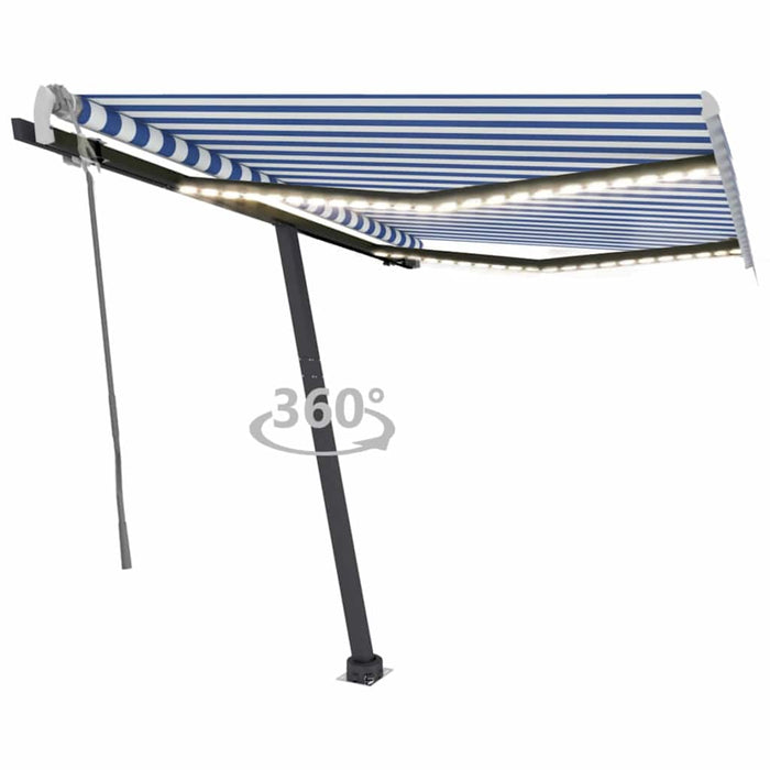Tenda da Sole Retrattile Manuale con LED 350x250cm Blu e Bianca cod mxl 51619