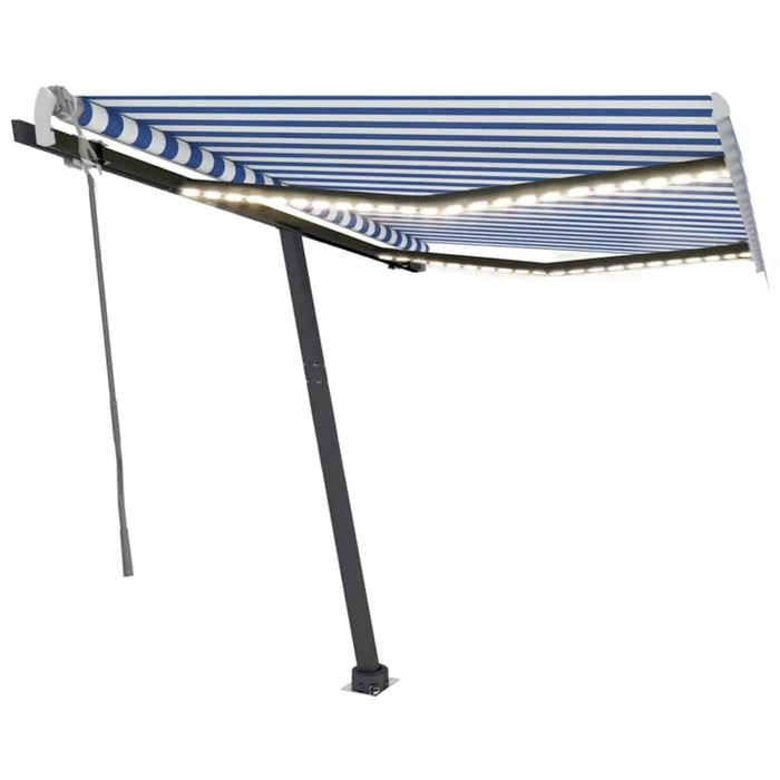 Tenda da Sole Retrattile Manuale con LED 350x250cm Blu e Bianca cod mxl 51619