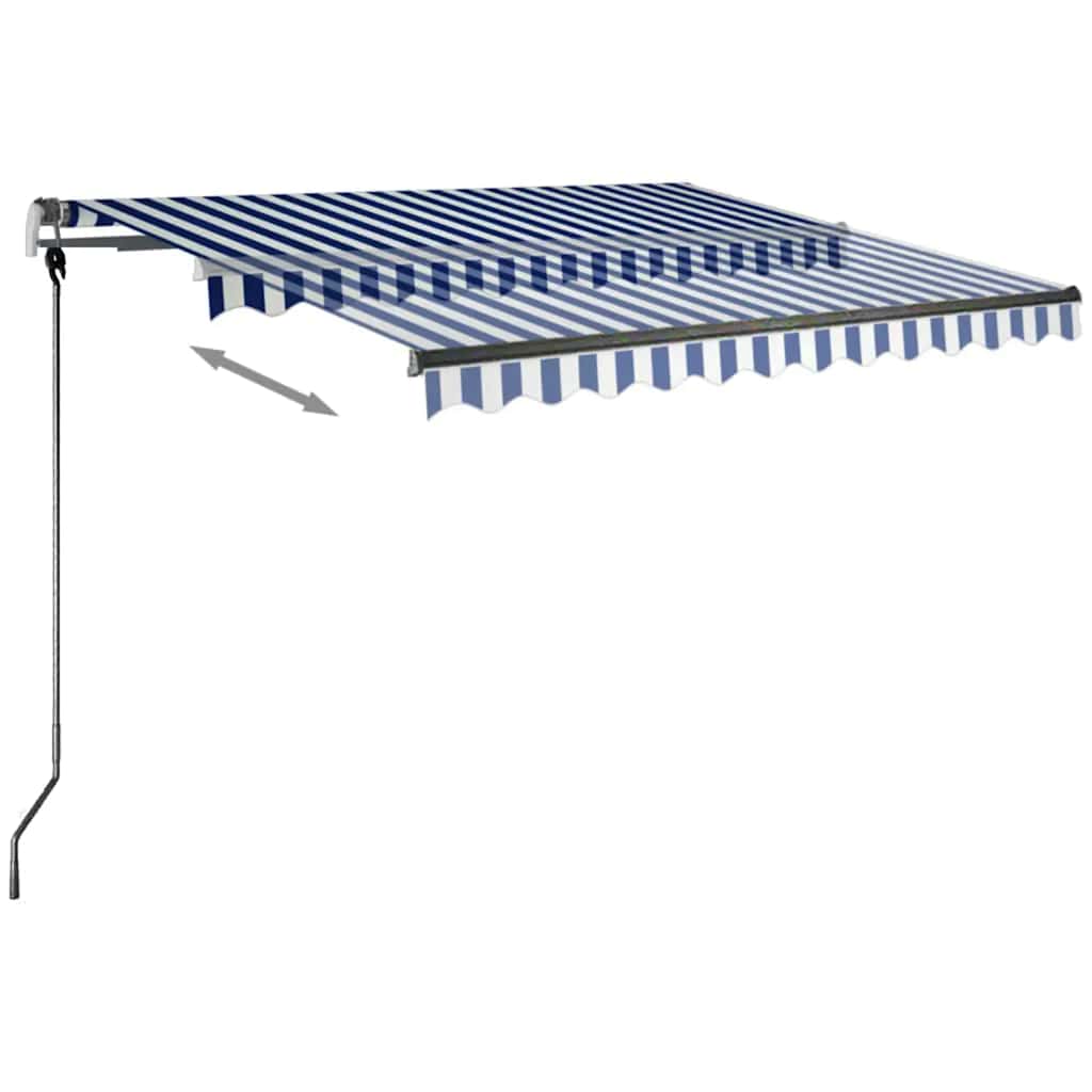 Tenda da Sole Retrattile Manuale con LED 350x250cm Blu e Bianco 3069721