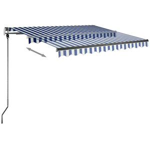 Tenda da Sole Retrattile Manuale con LED 350x250cm Blu e Bianco 3069721