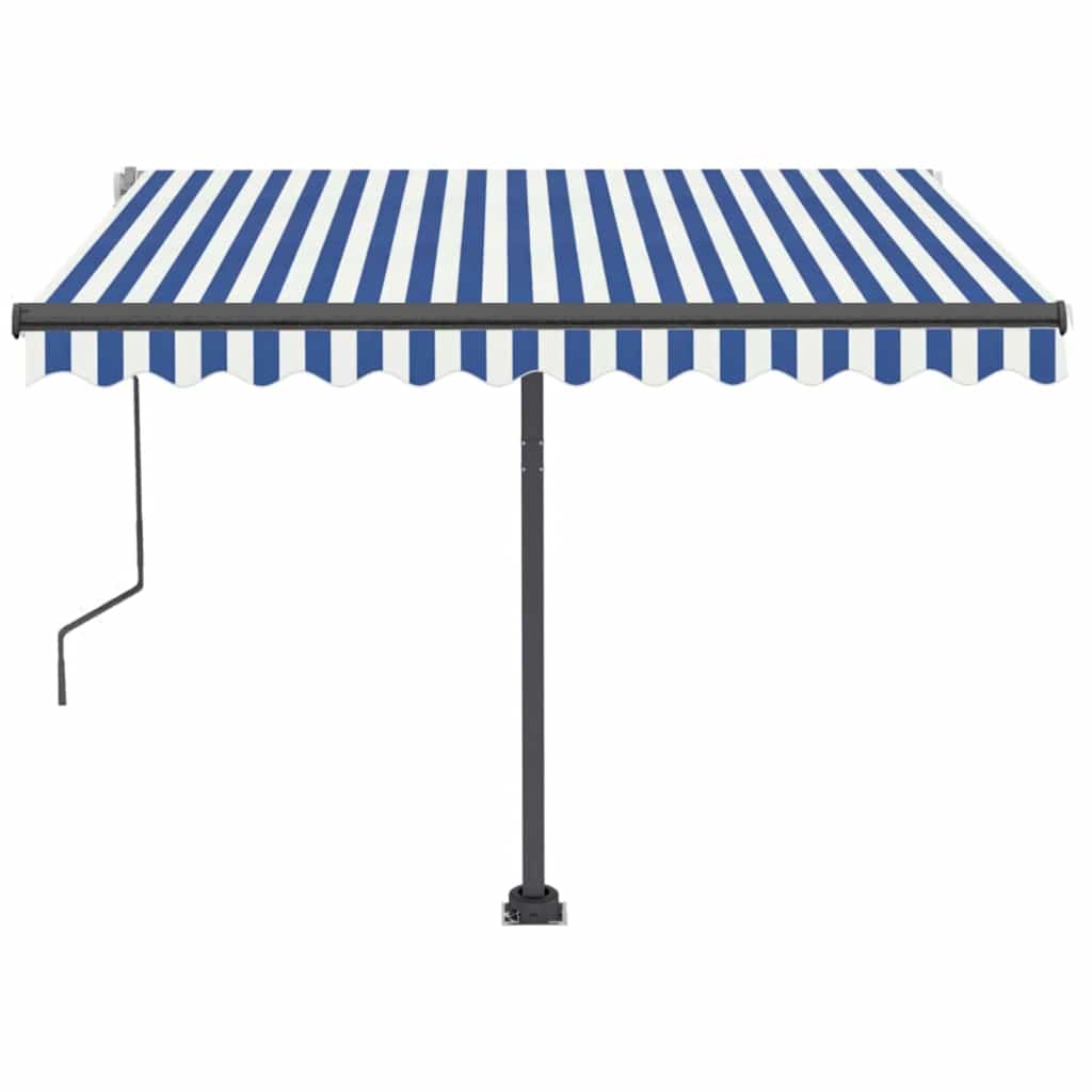 Tenda da Sole Retrattile Manuale con LED 350x250cm Blu e Bianco 3069721