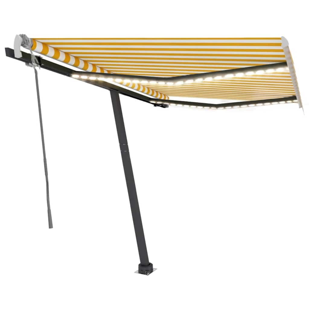 Tenda da Sole Retrattile Manuale LED 350x250 cm Gialla e Bianca 3069723