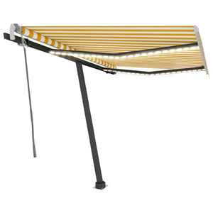 Tenda da Sole Retrattile Manuale LED 350x250 cm Gialla e Bianca 3069723