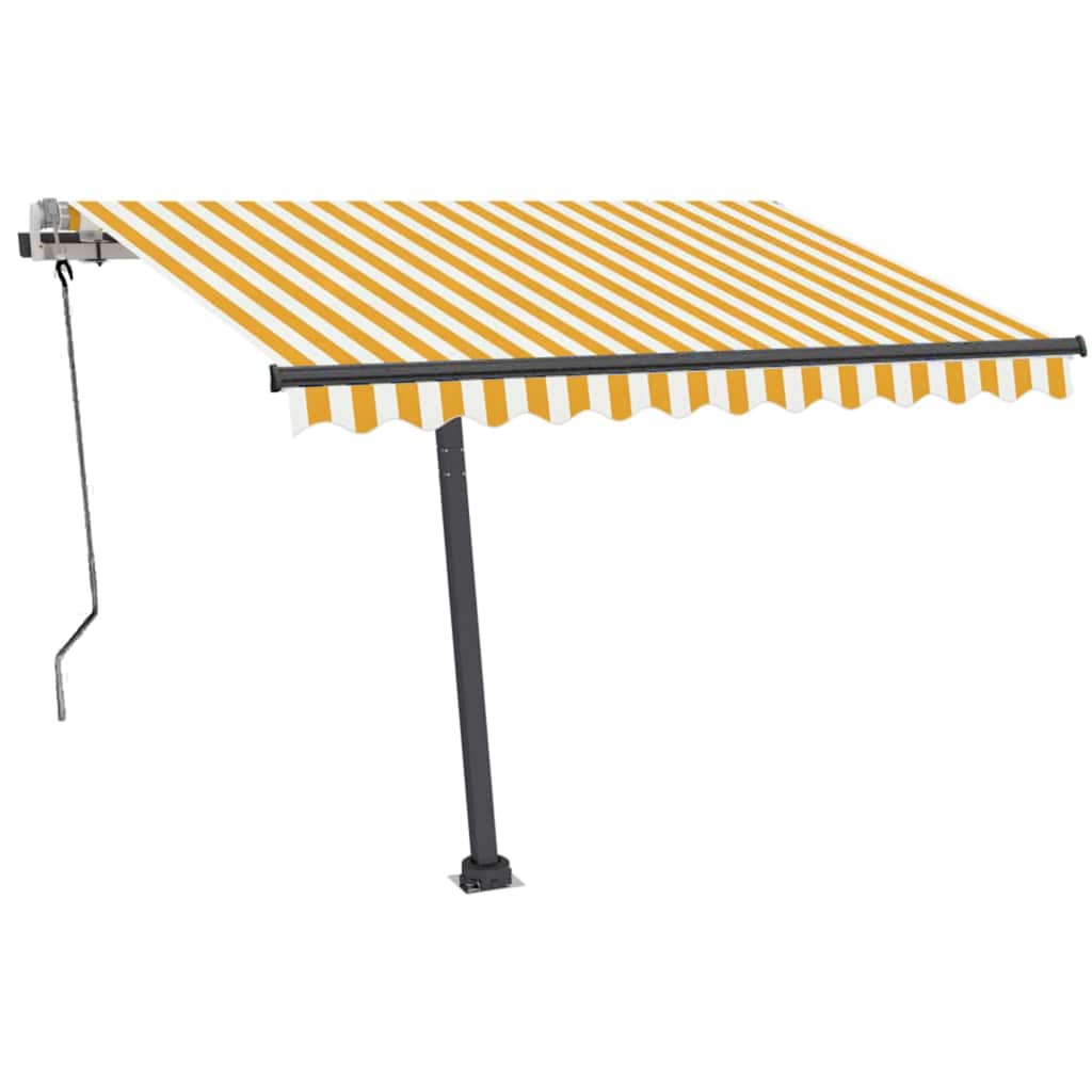 Tenda da Sole Retrattile Manuale LED 350x250 cm Gialla e Bianca 3069723