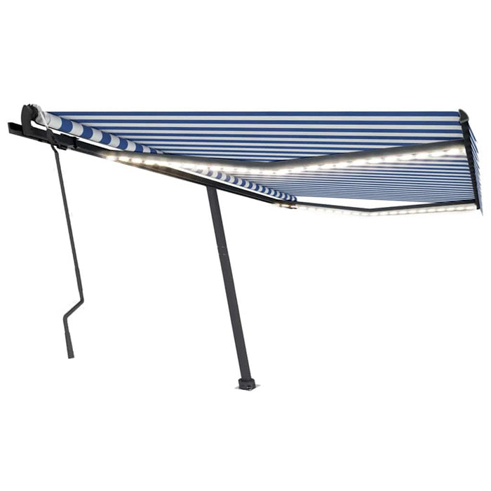 Tenda da Sole Retrattile Manuale con LED 400x300cm Blu e Bianca 3069741