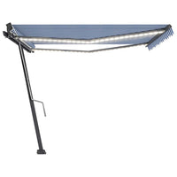 Tenda da Sole Retrattile Manuale con LED 400x300cm Blu e Bianca 3069741