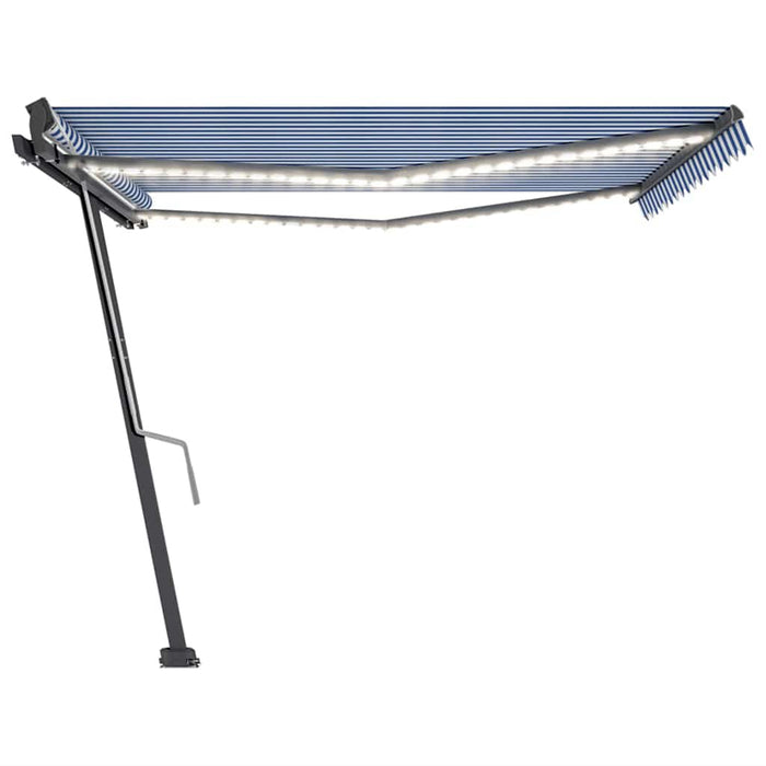 Tenda da Sole Retrattile Manuale con LED 400x300cm Blu e Bianca 3069741