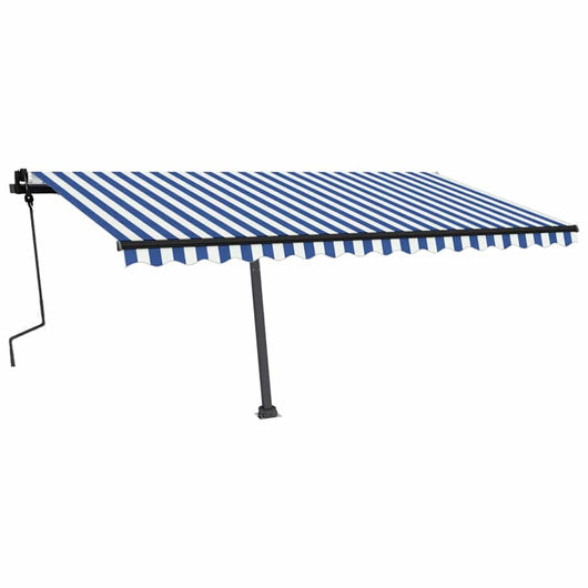 Tenda da Sole Retrattile Manuale con LED 450x300cm Blu e Bianca 3069761