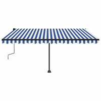 Tenda da Sole Retrattile Manuale con LED 450x300cm Blu e Bianca 3069761
