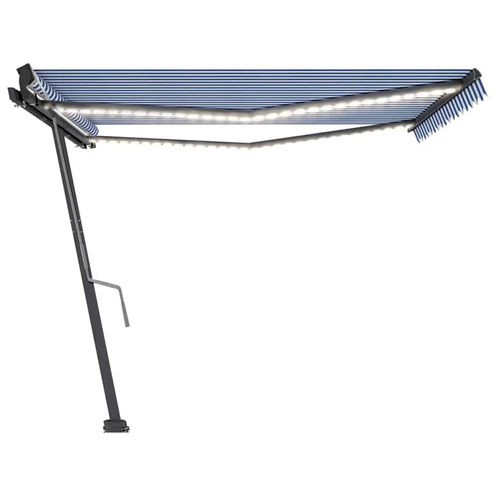 Tenda da Sole Retrattile Manuale con LED 450x300cm Blu e Bianca 3069761