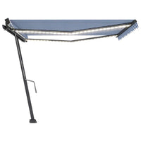 Tenda da Sole Retrattile Manuale con LED 450x300cm Blu e Bianca 3069761