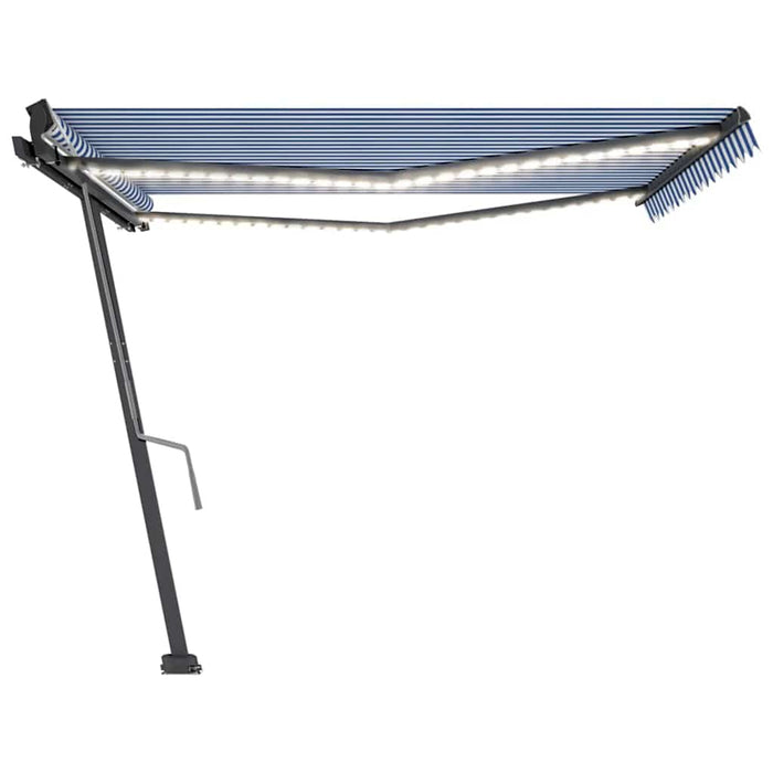 Tenda da Sole Retrattile Manuale con LED 450x300cm Blu e Bianca 3069761