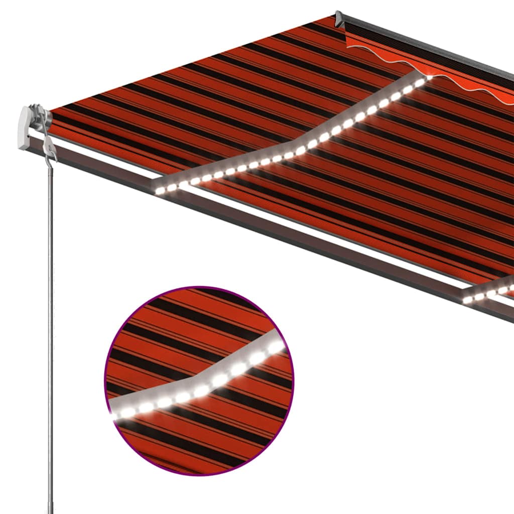 Tenda da Sole Retrattile Manuale LED 450x300 cm Arancio Marrone 3069765
