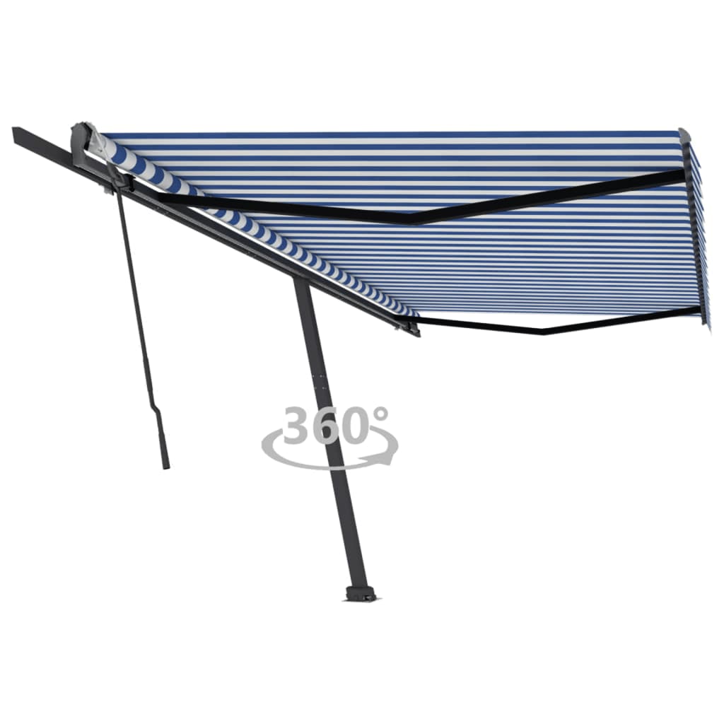 Tenda da Sole Retrattile Manuale con Palo 500x300 cm Blu Bianca cod mxl 61388