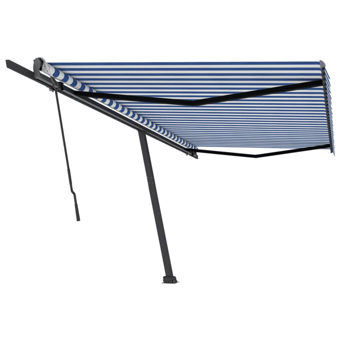 Tenda da Sole Retrattile Manuale con Palo 500x300 cm Blu Bianca cod mxl 61388