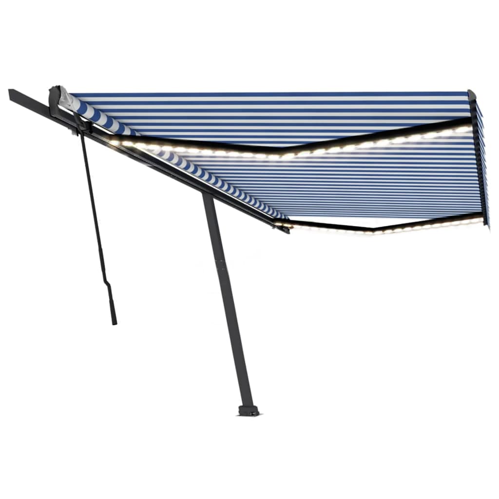 Tenda da Sole Retrattile Manuale con LED 500x300cm Blu e Bianca 3069781