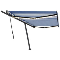 Tenda da Sole Retrattile Manuale con LED 500x300cm Blu e Bianca 3069781