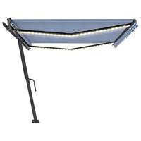 Tenda da Sole Retrattile Manuale con LED 500x300cm Blu e Bianca 3069781