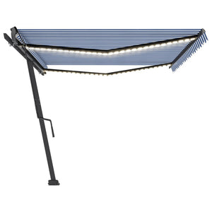 Tenda da Sole Retrattile Manuale con LED 500x300cm Blu e Bianca 3069781