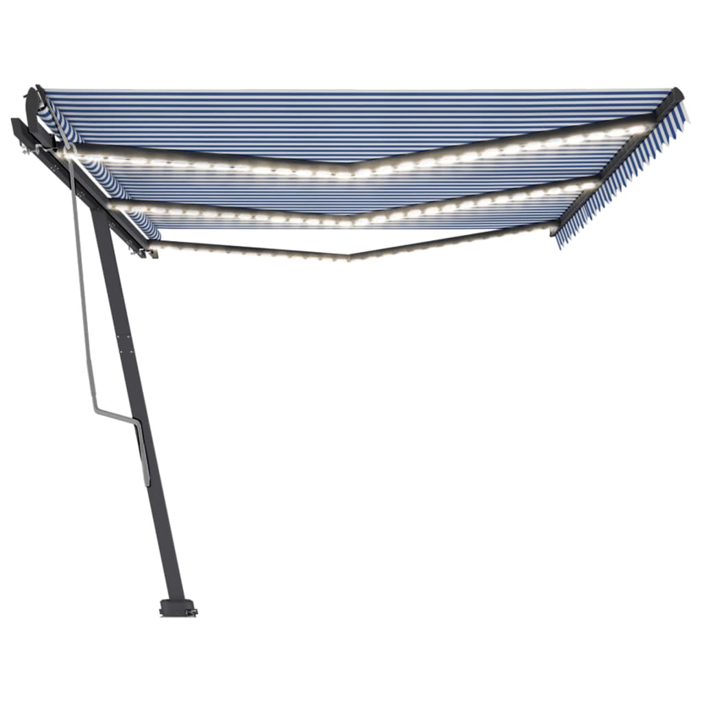 Tenda da Sole Retrattile Manuale con LED 600x300cm Blu e Bianco 3069801