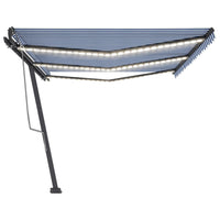 Tenda da Sole Retrattile Manuale con LED 600x300cm Blu e Bianco 3069801