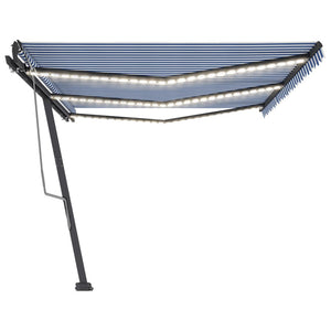 Tenda da Sole Retrattile Manuale con LED 600x300cm Blu e Bianco 3069801