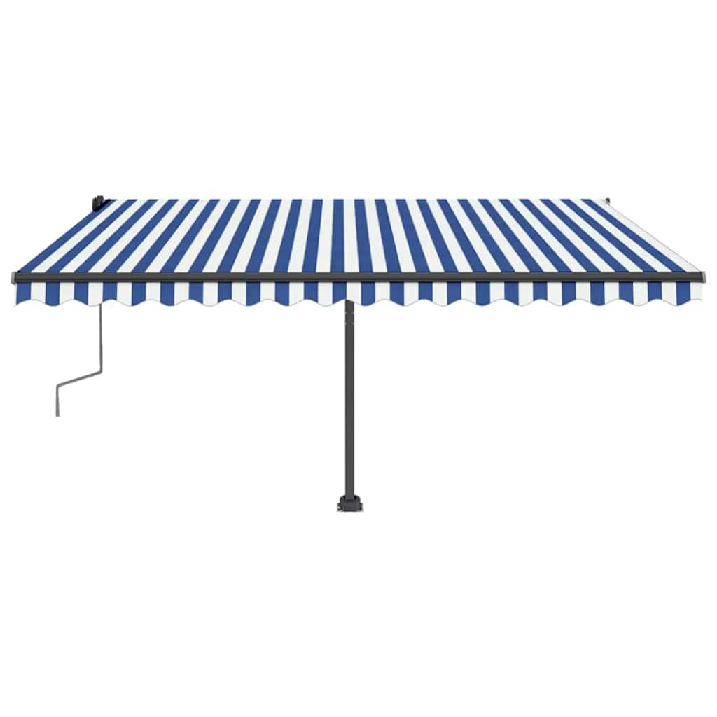 Tenda Retrattile Manuale con Palo 400x350 cm Blu/Bianco 3069816