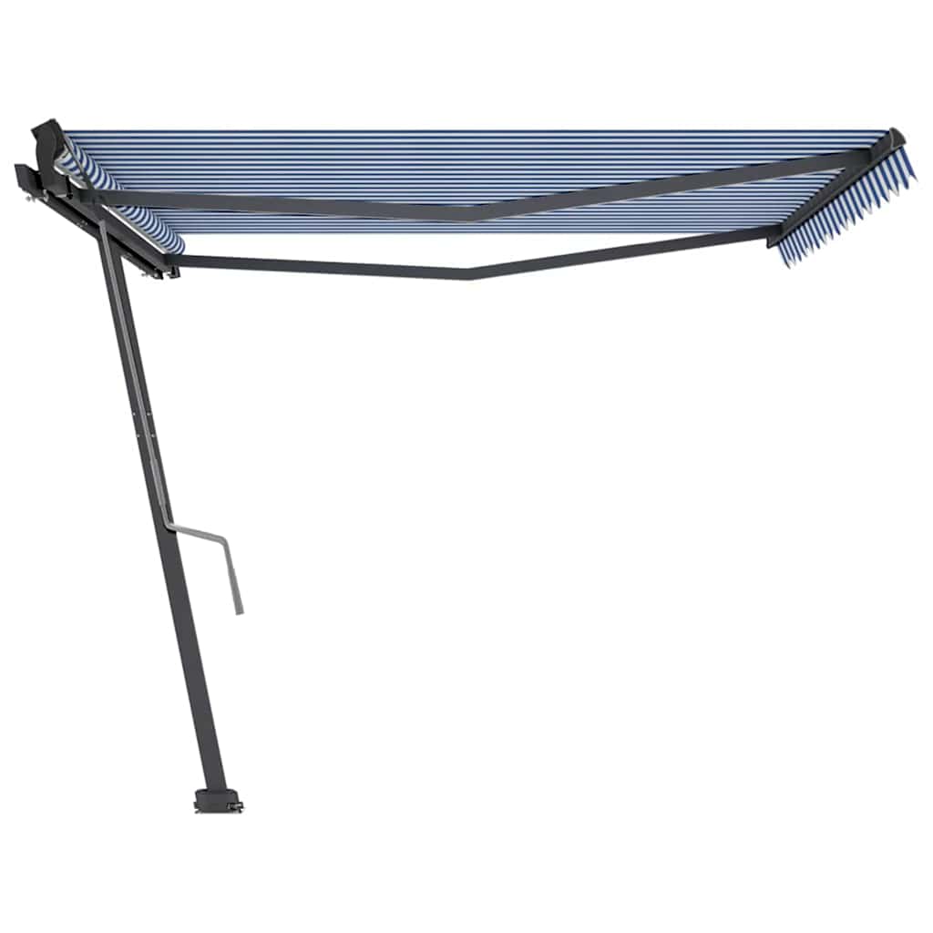 Tenda Retrattile Manuale con Palo 400x350 cm Blu/Bianco 3069816