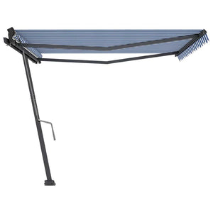 Tenda Retrattile Manuale con Palo 400x350 cm Blu/Bianco 3069816