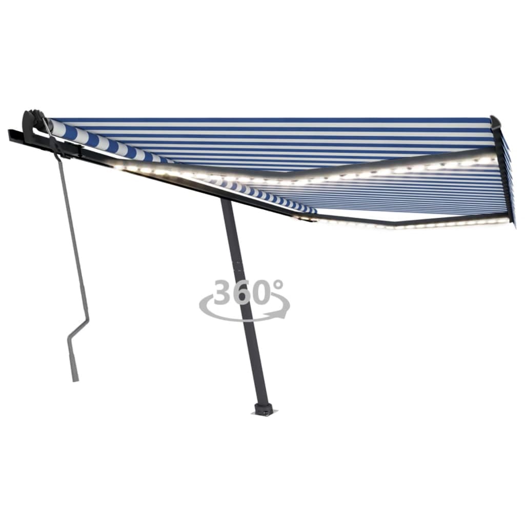 Tenda da Sole Retrattile Manuale con LED 400x350 cm Blu Bianco 3069821