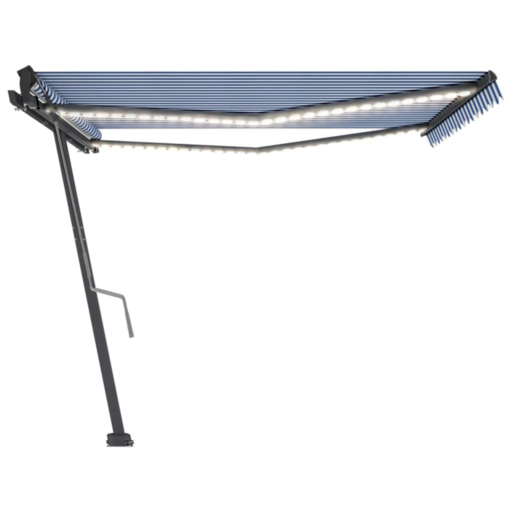 Tenda da Sole Retrattile Manuale con LED 400x350 cm Blu Bianco 3069821
