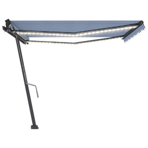 Tenda da Sole Retrattile Manuale con LED 400x350 cm Blu Bianco 3069821