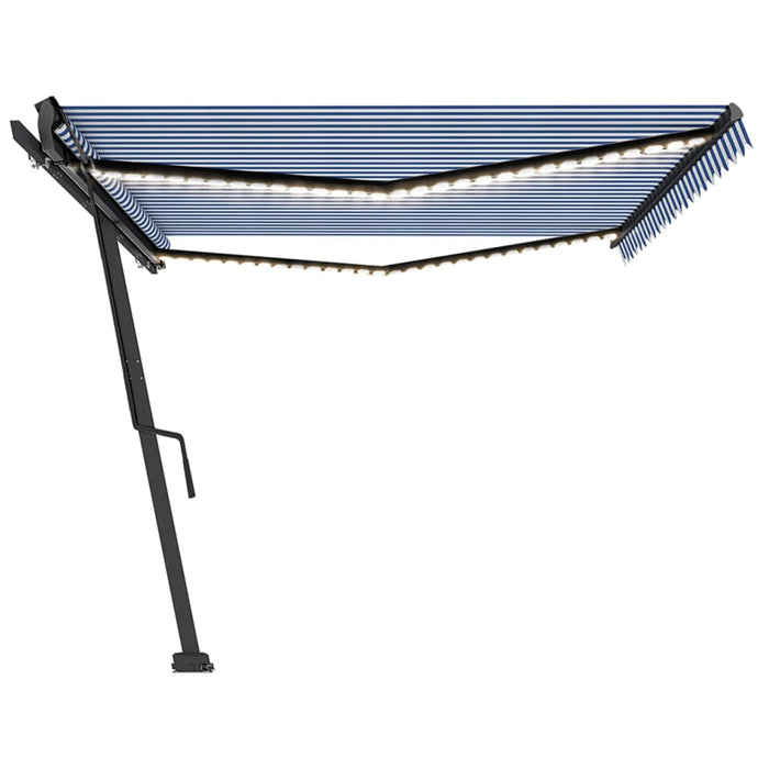 Tenda da Sole Retrattile Manuale LED 500x350 cm Blu e Bianca 3069861