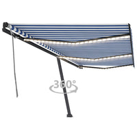 Tenda da Sole Retrattile Manuale con LED 600x350 cm Blu Bianca cod mxl 43860