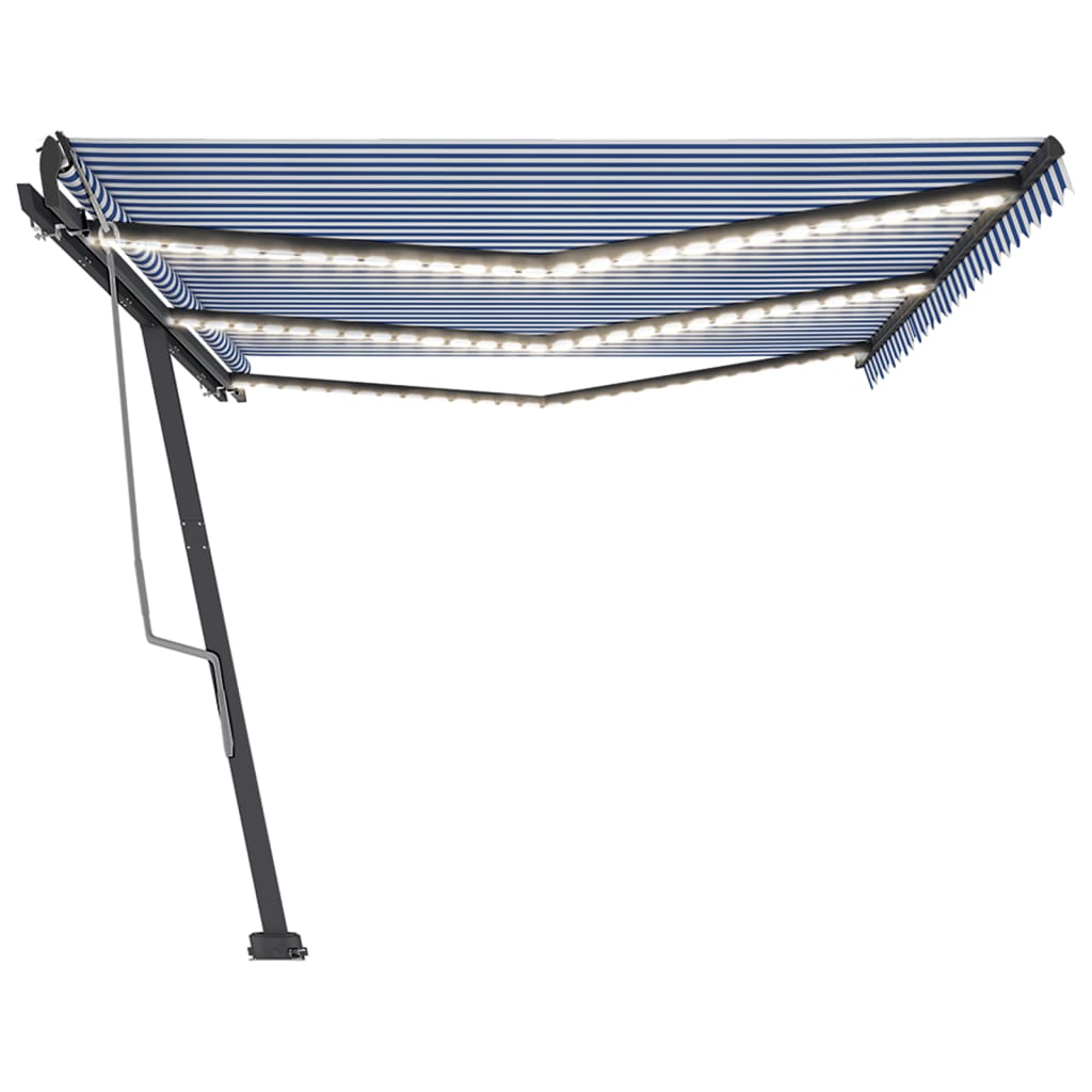 Tenda da Sole Retrattile Manuale con LED 600x350 cm Blu Bianca cod mxl 43860