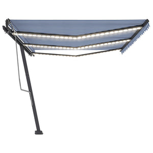 Tenda da Sole Retrattile Manuale con LED 600x350 cm Blu Bianca cod mxl 43860