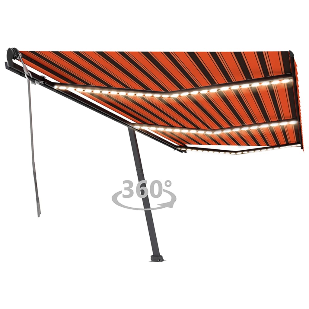 Tenda da Sole Retrattile Manuale LED 600x350 cm Arancio Marrone cod mxl 39696
