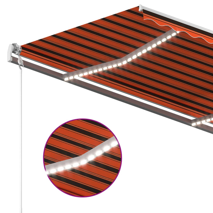 Tenda da Sole Retrattile Manuale LED 3x2,5cm Arancio Marrone 3069905