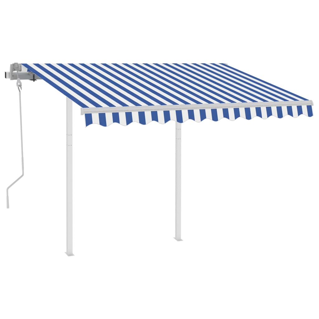 Tenda da Sole Retrattile Manuale con Pali 3,5x2,5m Blu e Bianca 3069916