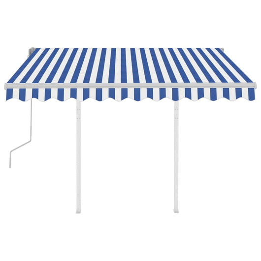 Tenda da Sole Retrattile Manuale con Pali 3,5x2,5m Blu e Bianca 3069916
