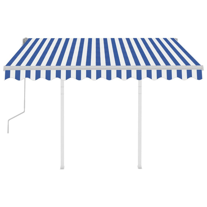 Tenda da Sole Retrattile Manuale con Pali 3,5x2,5m Blu e Bianca 3069916