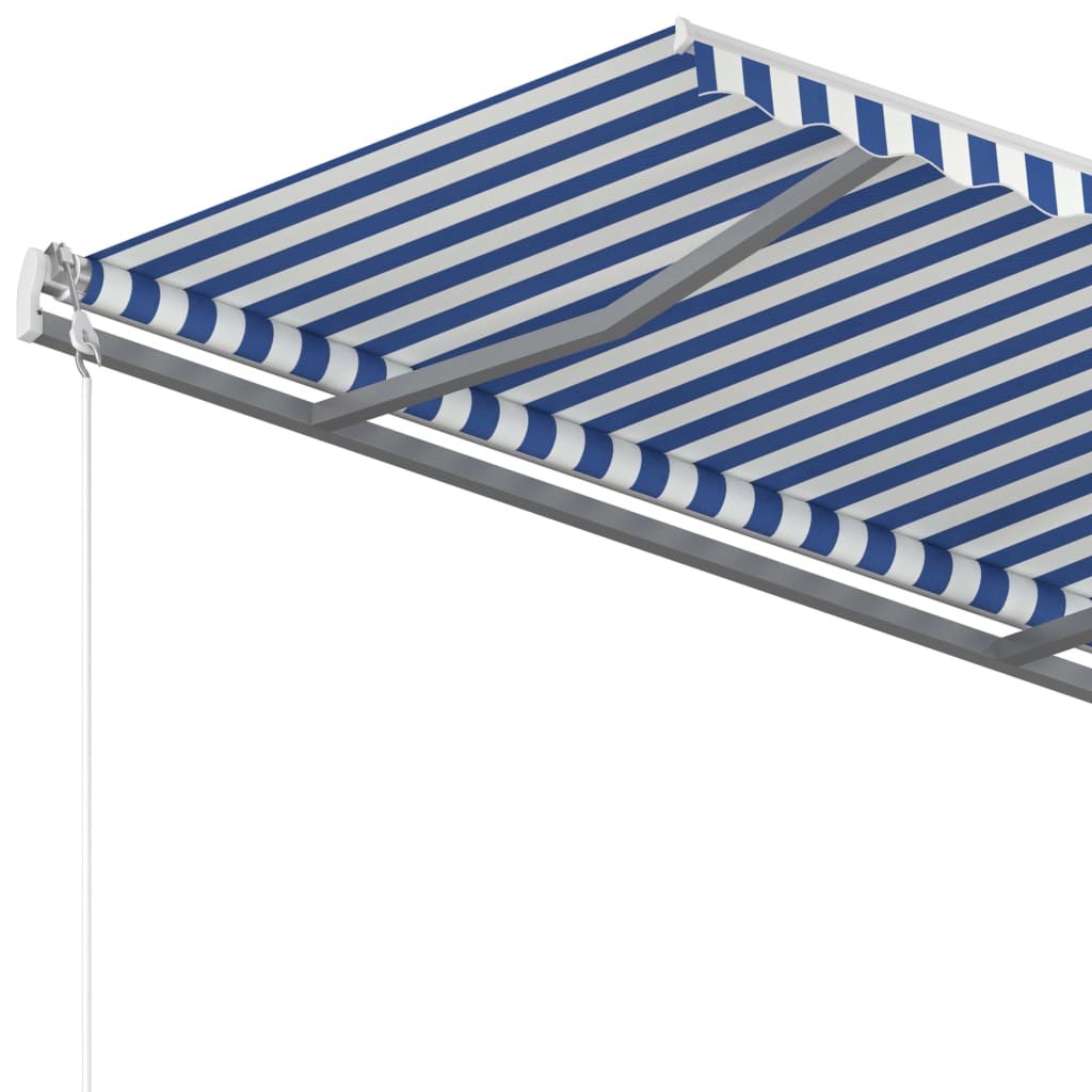 Tenda da Sole Retrattile Manuale con Pali 3,5x2,5m Blu e Bianca 3069916