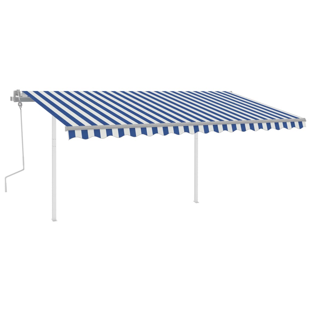 Tenda da Sole Retrattile Manuale con Pali 4x3 m Blu e Bianca 3069936