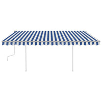 Tenda da Sole Retrattile Manuale con Pali 4x3 m Blu e Bianca 3069936