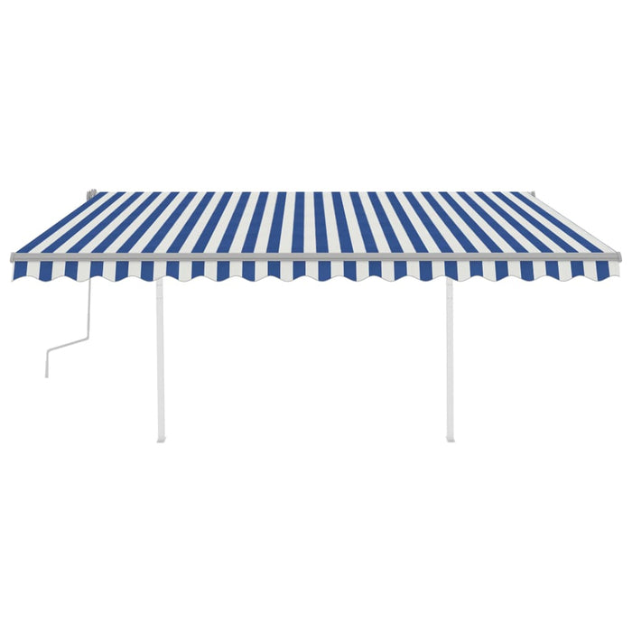 Tenda da Sole Retrattile Manuale con Pali 4x3 m Blu e Bianca 3069936