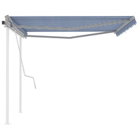 Tenda da Sole Retrattile Manuale con Pali 4x3 m Blu e Bianca 3069936